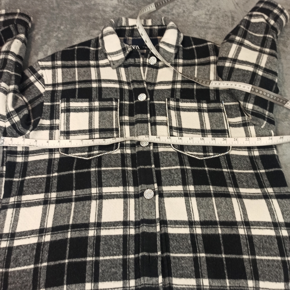 zara womens black and white check shirt with diamons buttons and trim Medium - Picture 12 of 15